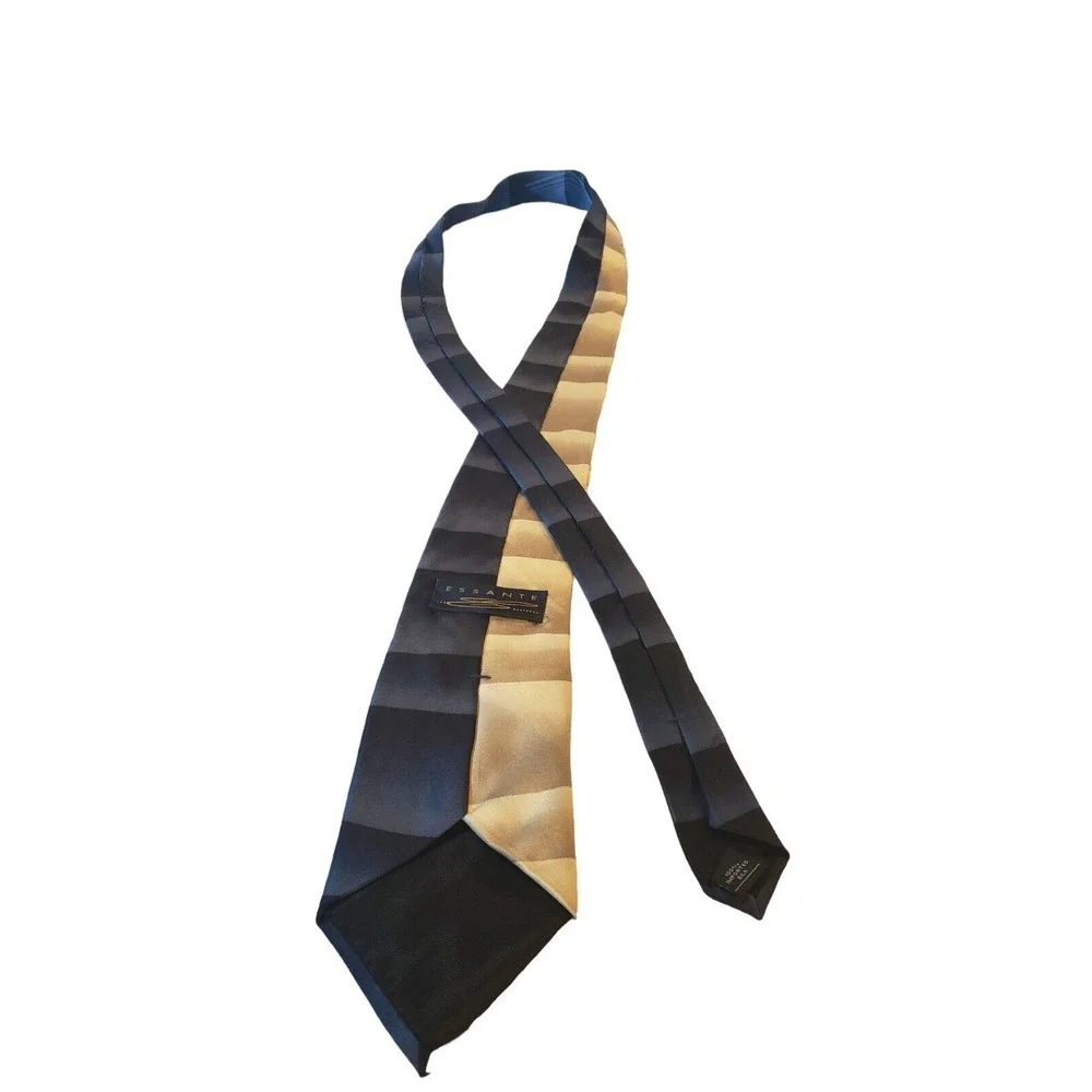 Essante 100% Silk Tie Geometric‎ Abstract Blue Yellow Necktie Made In USA